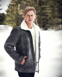 Mens grey aviator sheepskin coat
