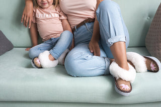 Sen Rose gold Sheepers adult and child matching Slippers