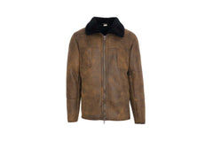 Mens chestnut black collar aviator sheepskin coat
