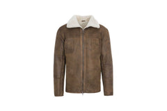 Mens chestnut white collar aviator sheepskin coat